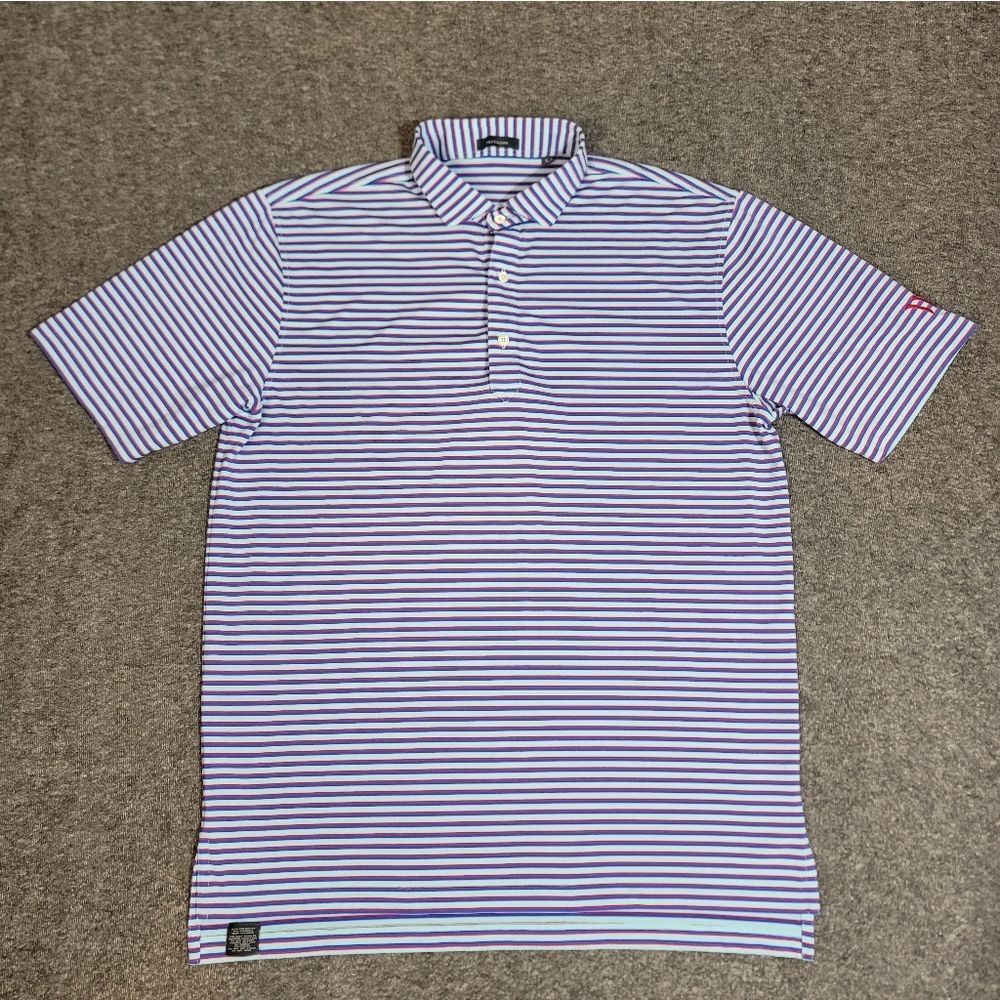 Turtleson Men’s L Striped Performance Golf Polo Shirt Blue Red Stretch Korea